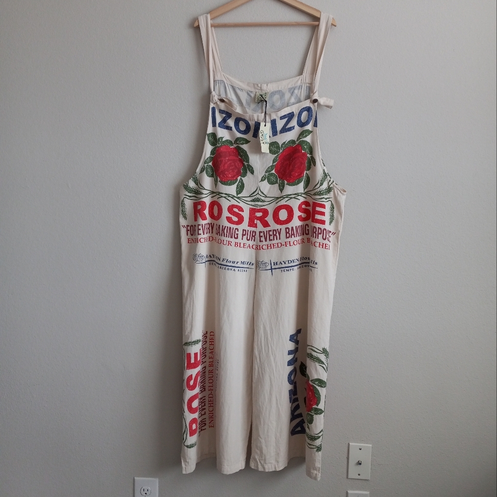 Jaded Gypsy Roses Flour Sack Market Fresh Overalls Cotton L/XL - Picture 4 of 16